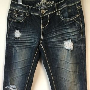 Almost Famous Distressed Girls Denim Blue Jeans Size 1